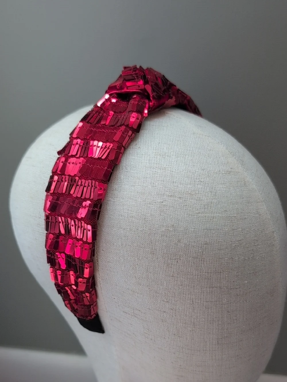 Square Sequin Knotted Headband in Red